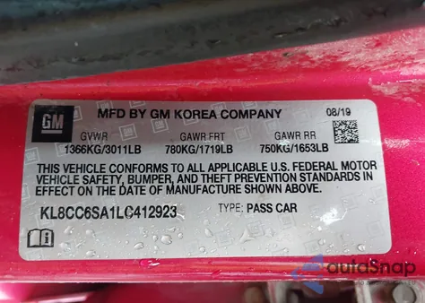 2020 Chevrolet Spark Fwd 1Lt Manual from USA, damaged, VIN KL8CC6SA1LC412923